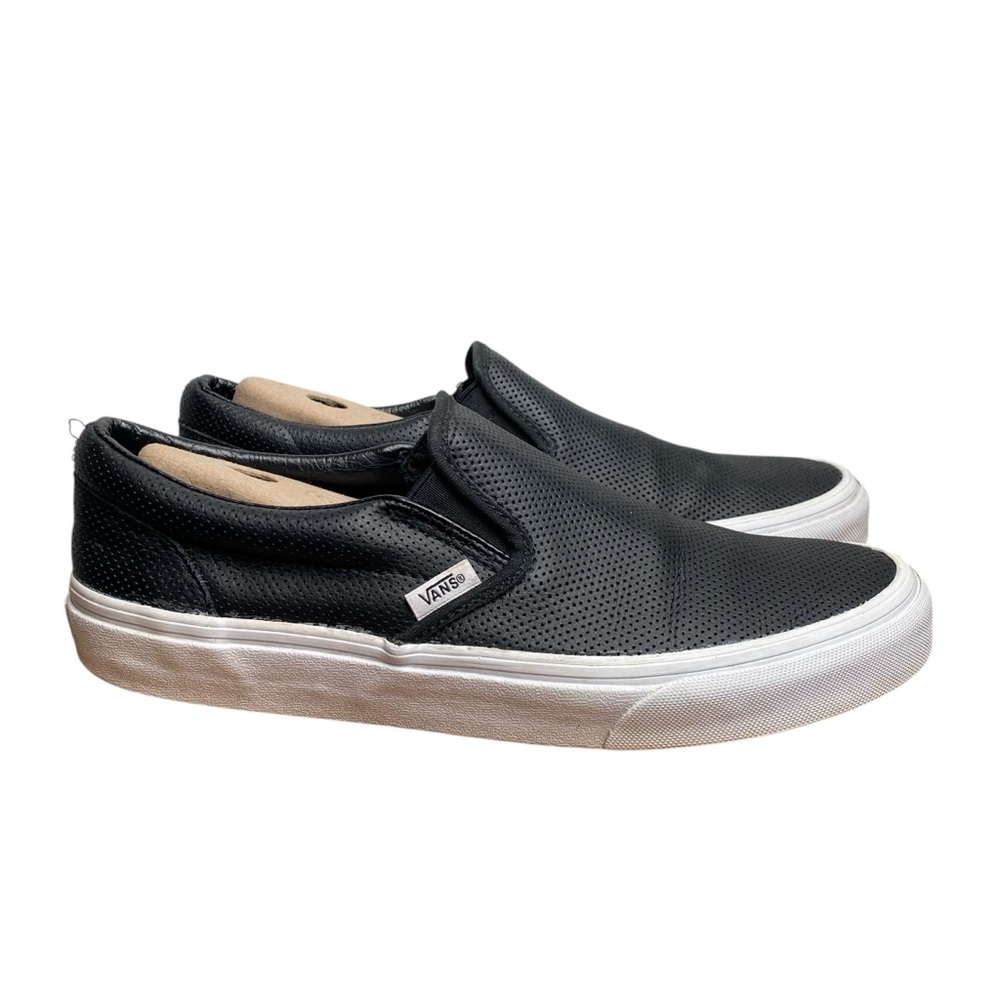 Vans Men's Black Perforated Leather Classic Slip-On Shoes Sneakers Size 8.5
